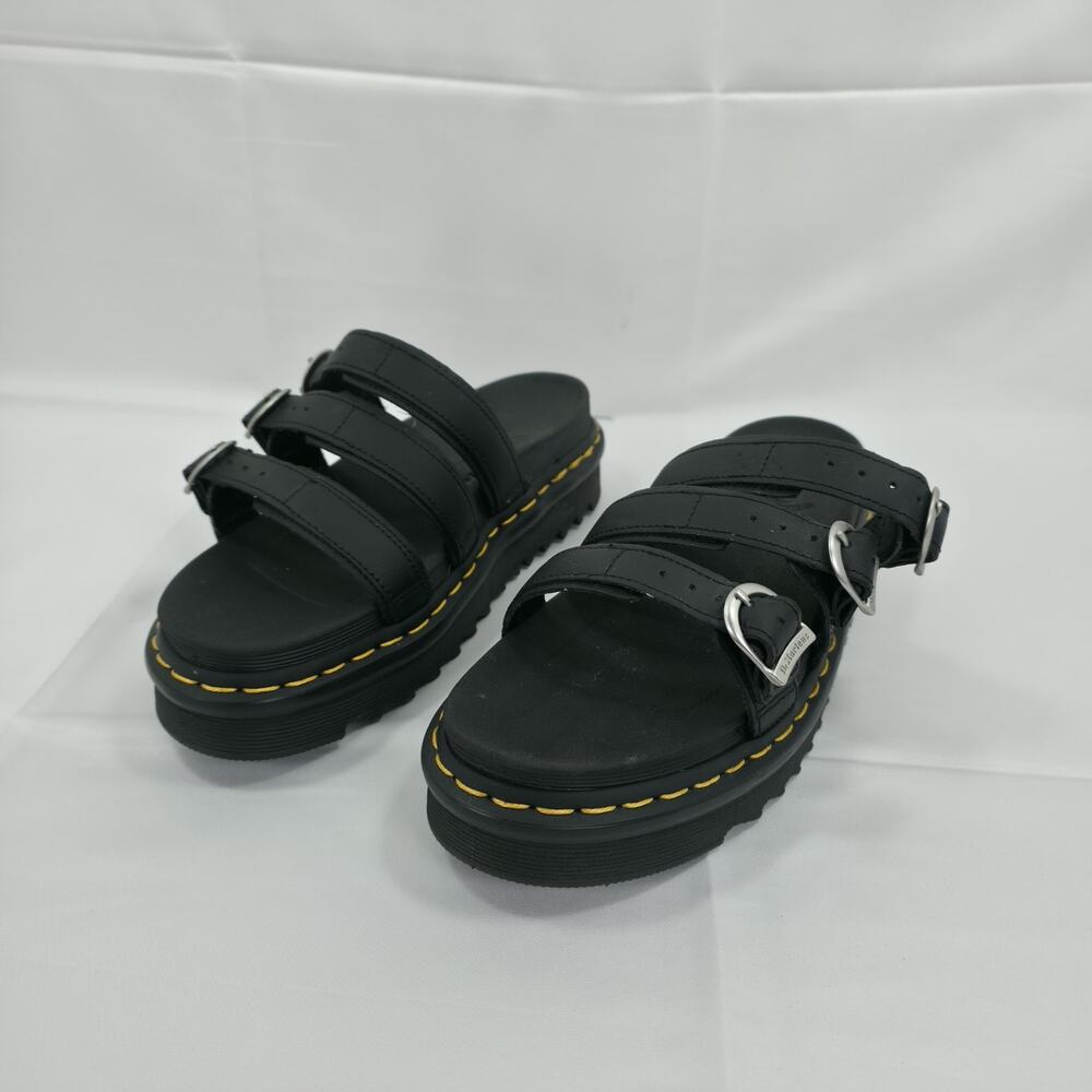 Dr Martens Womens 8 Blaire Black Leather Strappy Platform Buckle Sandals
